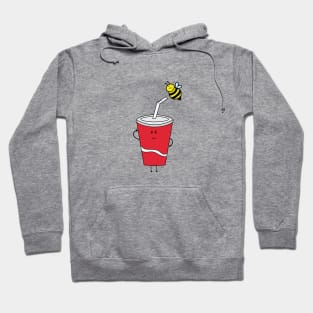 cute red cup drink with little bee perched on its straw Hoodie